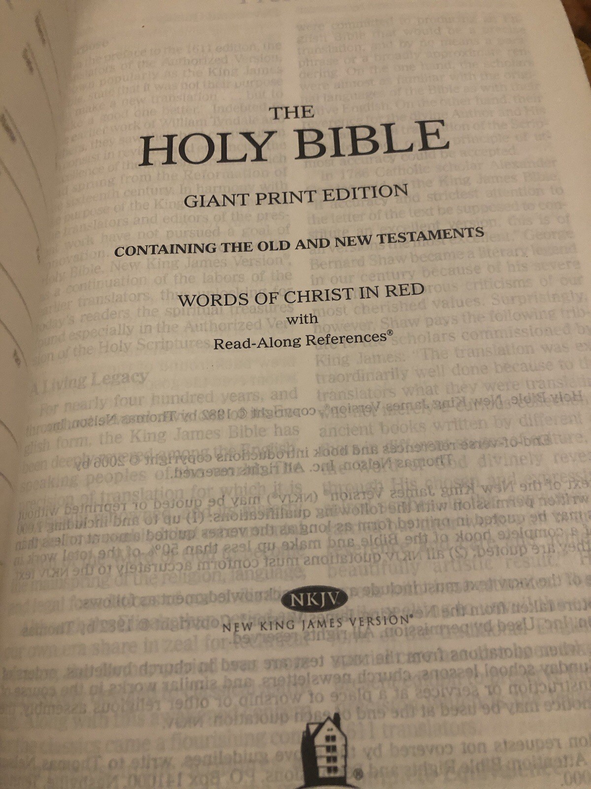 NKJV Thomas Nelson Holy Bible Giant Words of Jesus In Red 9.5in 1982- No Marking