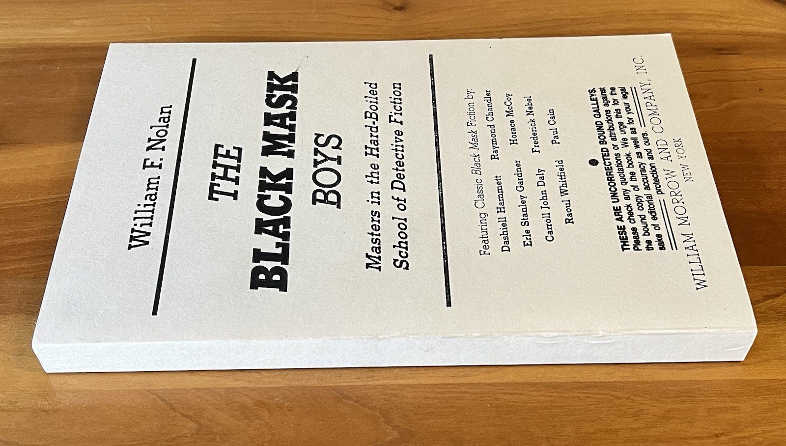 The Black Mask Boys ~ William F. Nolan ~ William Morrow ~ Bound Galleys ~ Rare!
