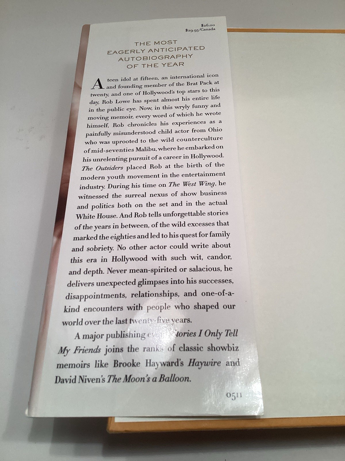 Stories I Only Tell My Friends, Rob Lowe Hardcover/Dust Jacket.