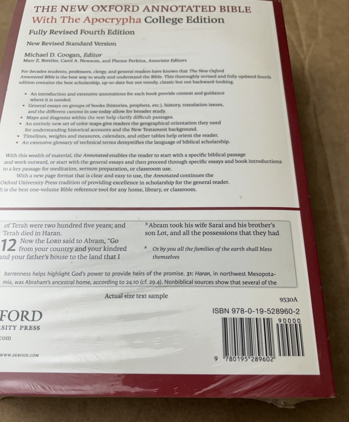 The New Oxford Annotated Bible with Apocrypha: New Revised Standard 4th ED NEW