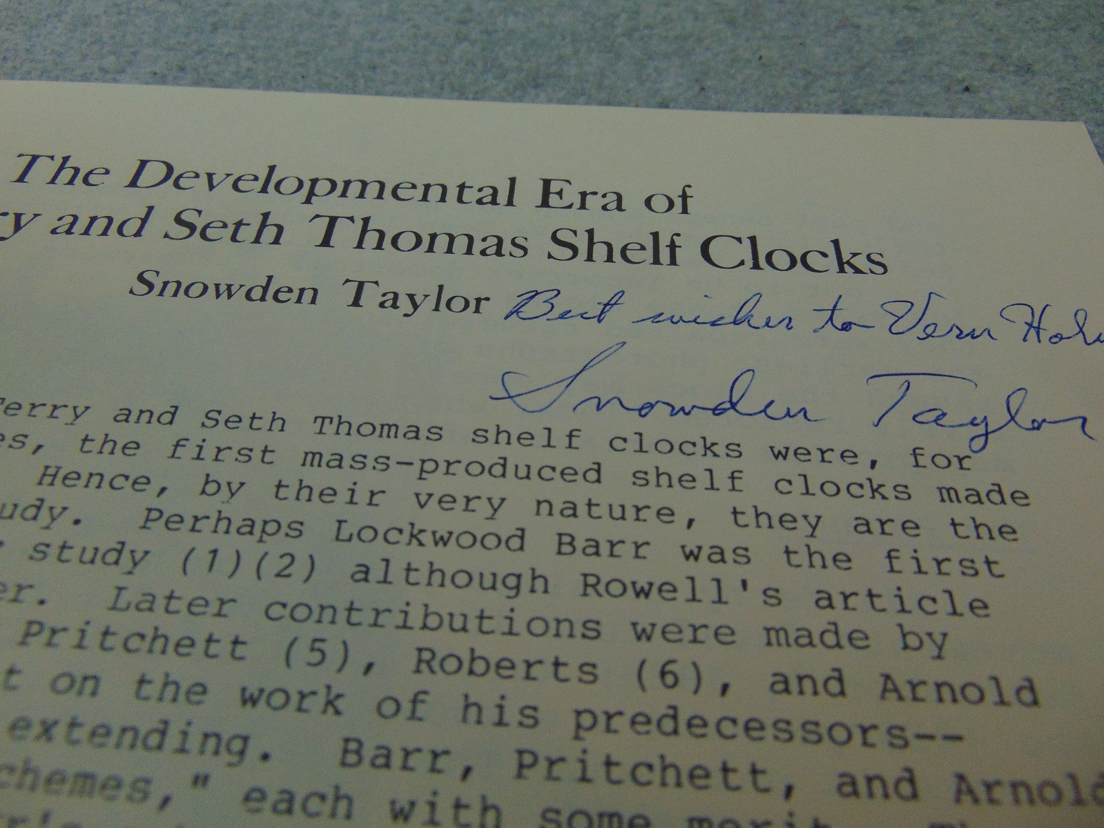 THE DEVELOPMENTAL ERA OF ELI TERRY & SETH THOMAS SHELF CLOCKS PAMPHLET S. TAYLOR