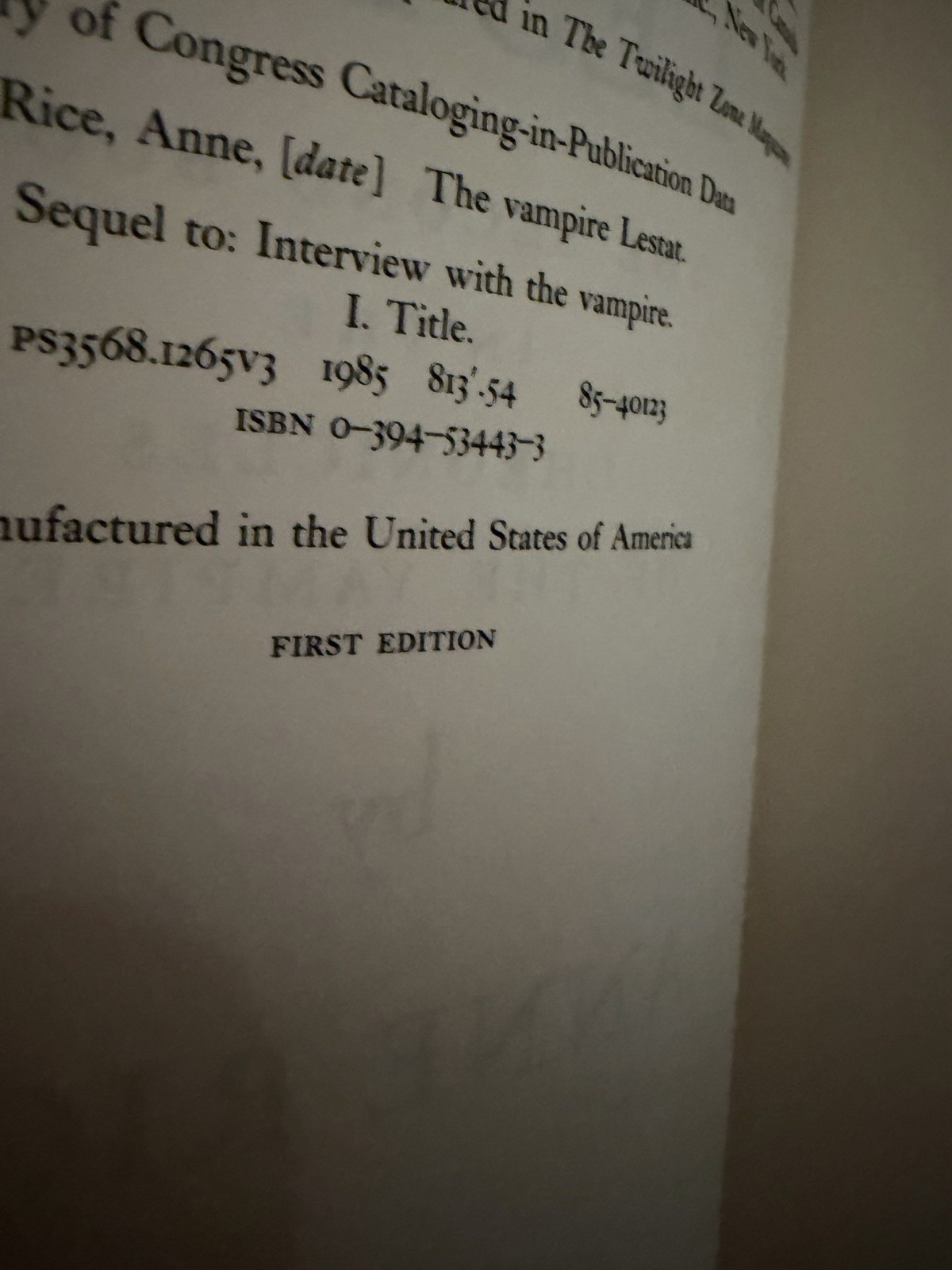 The Vampire Lestat by Anne Rice~ First Edition ~1st Printing ~ Hardcover 1985