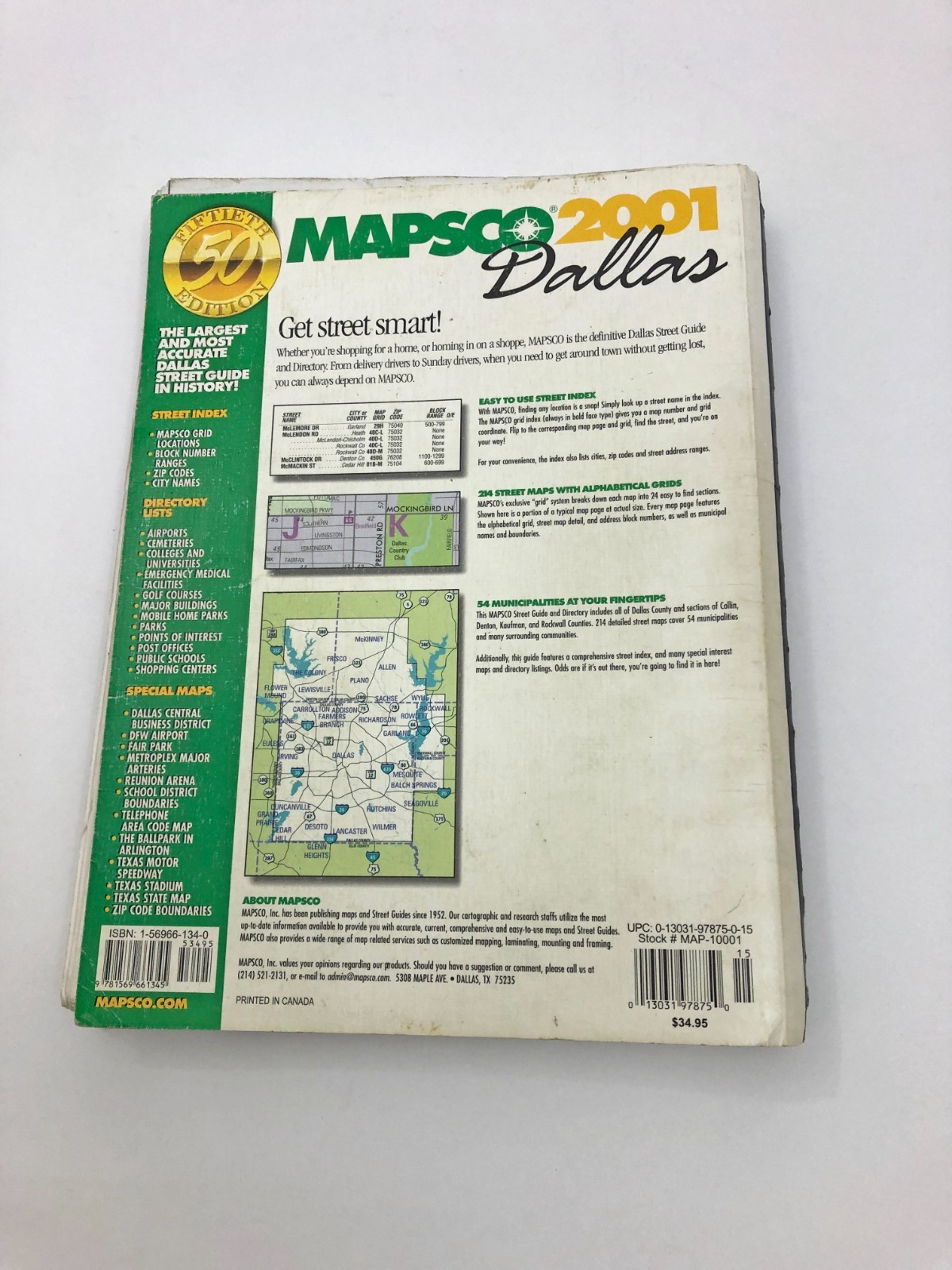 MAPSCO 2001 Dallas Street Guide & Directory 11×8.5 Inches Spiral Bound