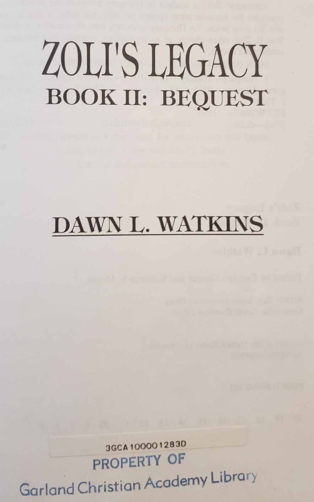 Zoli’s Legacy Bk #1 & 2: Inheritance & Bequest, Dawn L.Watkins 1991 Pb Laminated