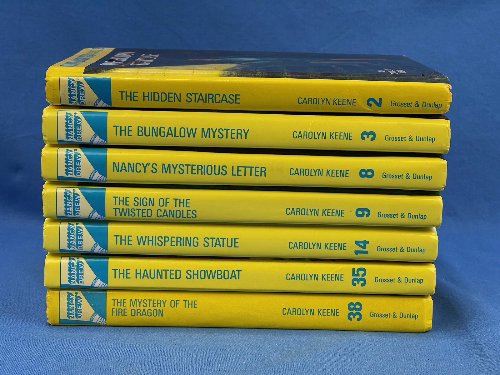 Nancy Drew Mystery Book Lot – Yellow Spine HC – 7 Books 2,3,8,9,14,35&38-Vintage