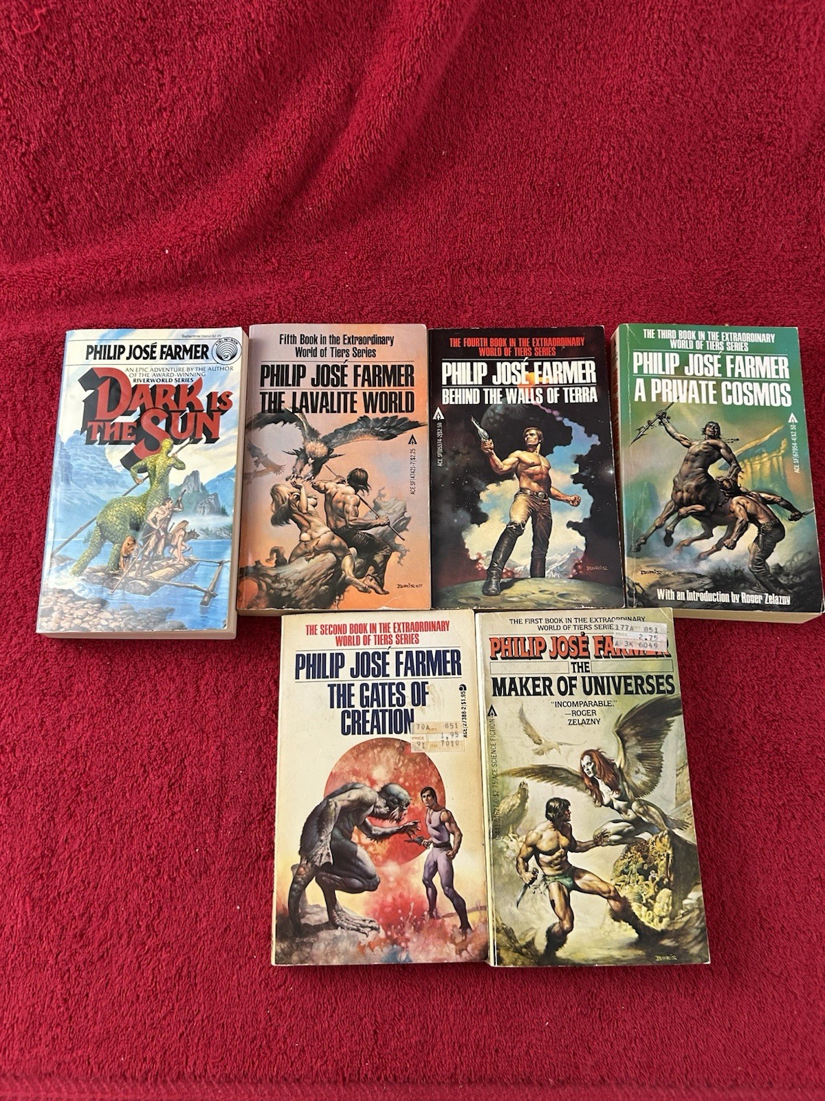 Philip Jose Farmer 6 Paperback Lot 5 World Of Tiers Series & Dark Is The Sun